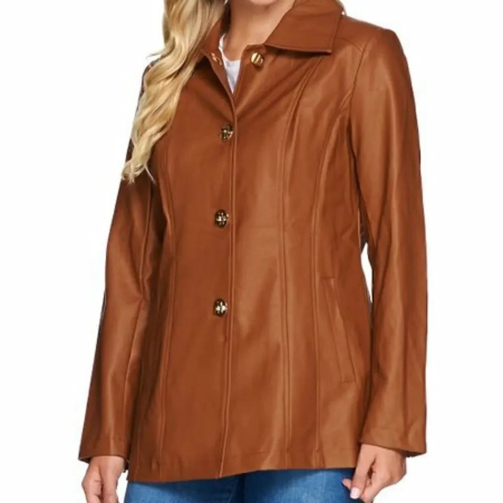 Dennis Basso Leather Jacket Tan size small